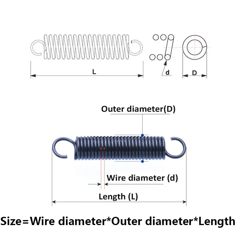 5Pcs Extension Tension Expansion Spring Hook Springs Steel Spring Wire Dia 1mm 1.2mm Outer Dia 5 6 7 8 9 10 12mm Length 20~90mm