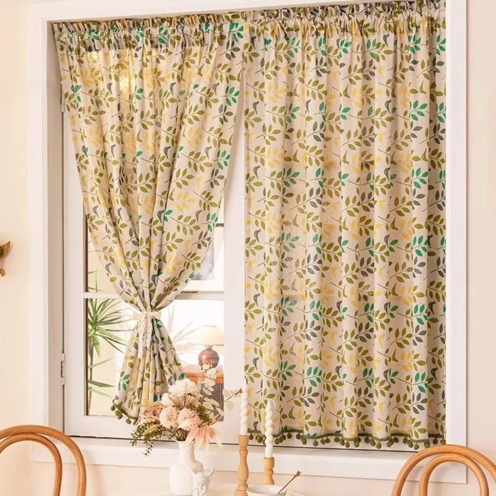 

Curtains for Living Room Nordic Short Half No Punch Pastoral Fresh Cotton Linen Blackout Thermal Insulated Custom