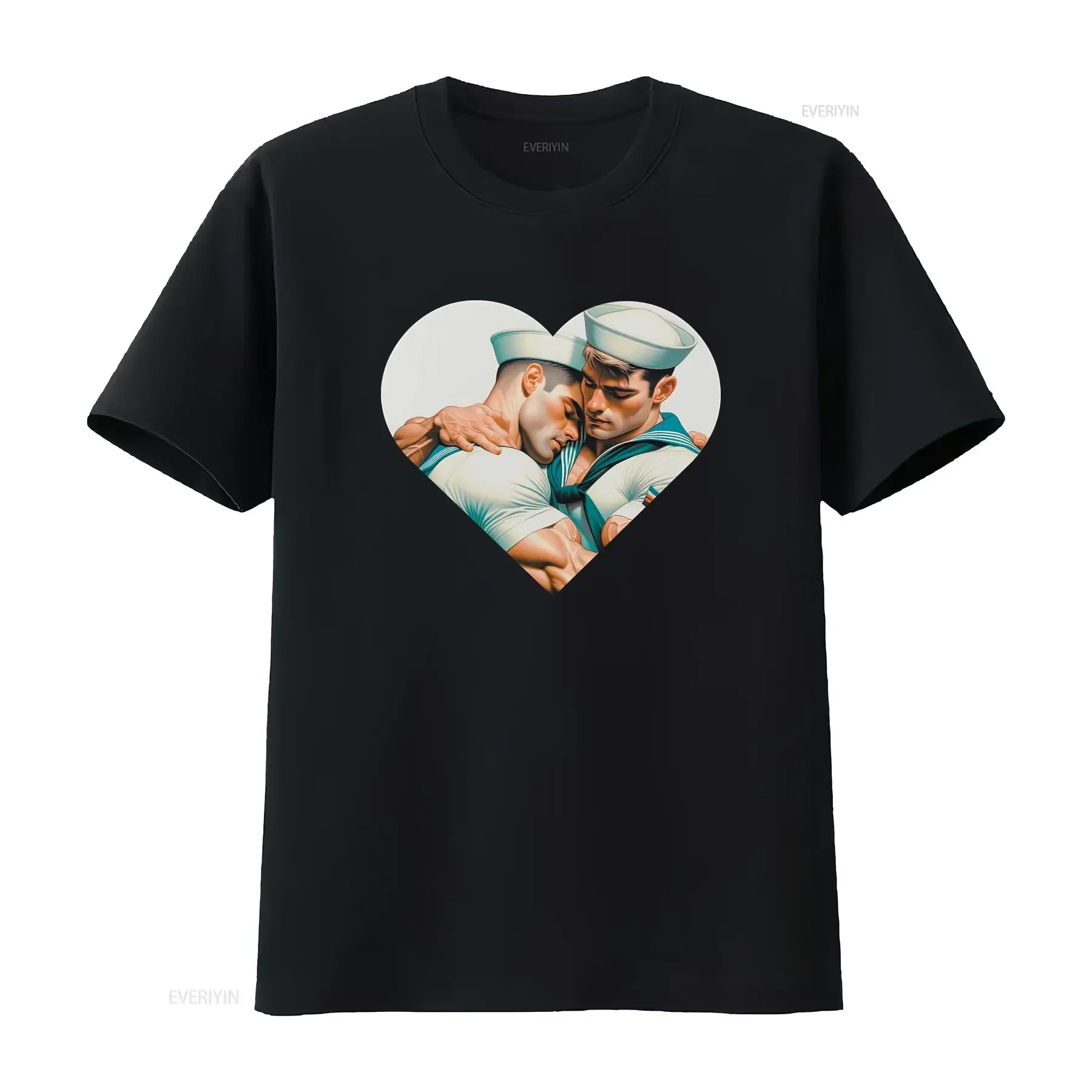 Sailor T Shirt Gay Sailors Cuddling HearT Subtle Pride LGBTQ Love is Bisexual Queer MLM Romance vintage Washed streetwear