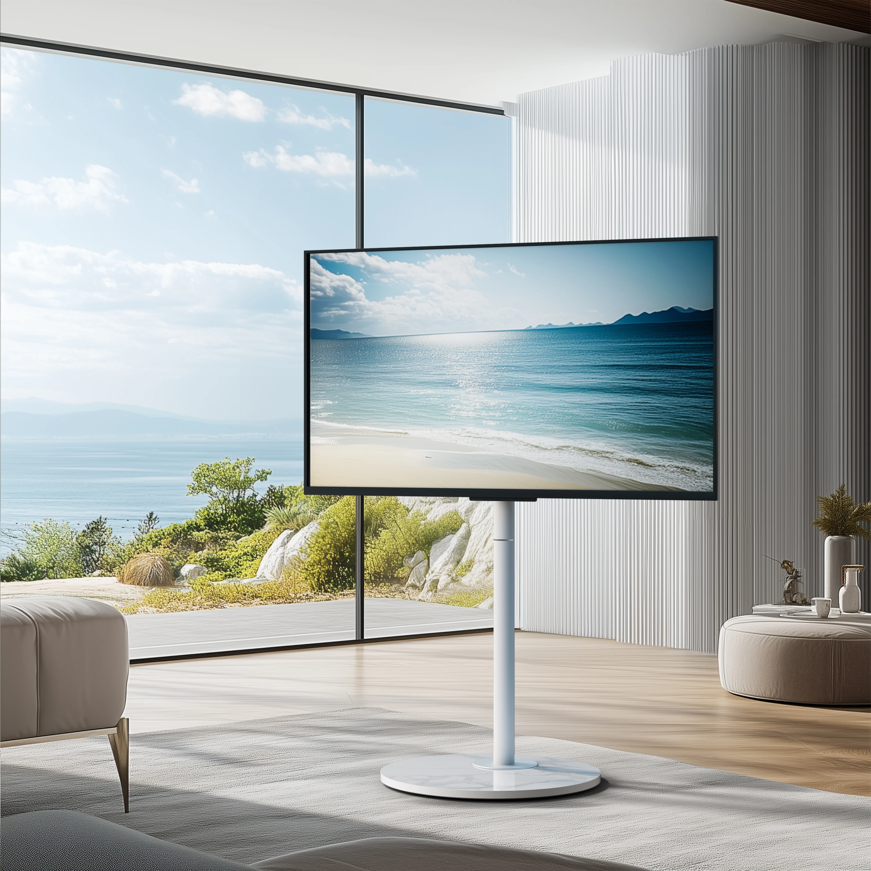 Support TV sur pied réglable en hauteur pour téléviseurs de 40 à 75 pouces avec base en pierre frittée et roulettes - Fonctionnalité d'inclinaison et de rotation