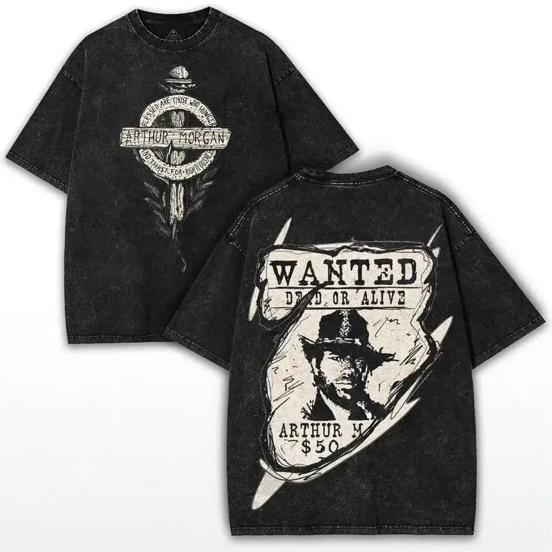 Anime Red Dead Redemption John Marston Printed Tee Men Women Washed Cotton T-shirts Short Sleeve Vintage T Shirt Harajuku Tshirt