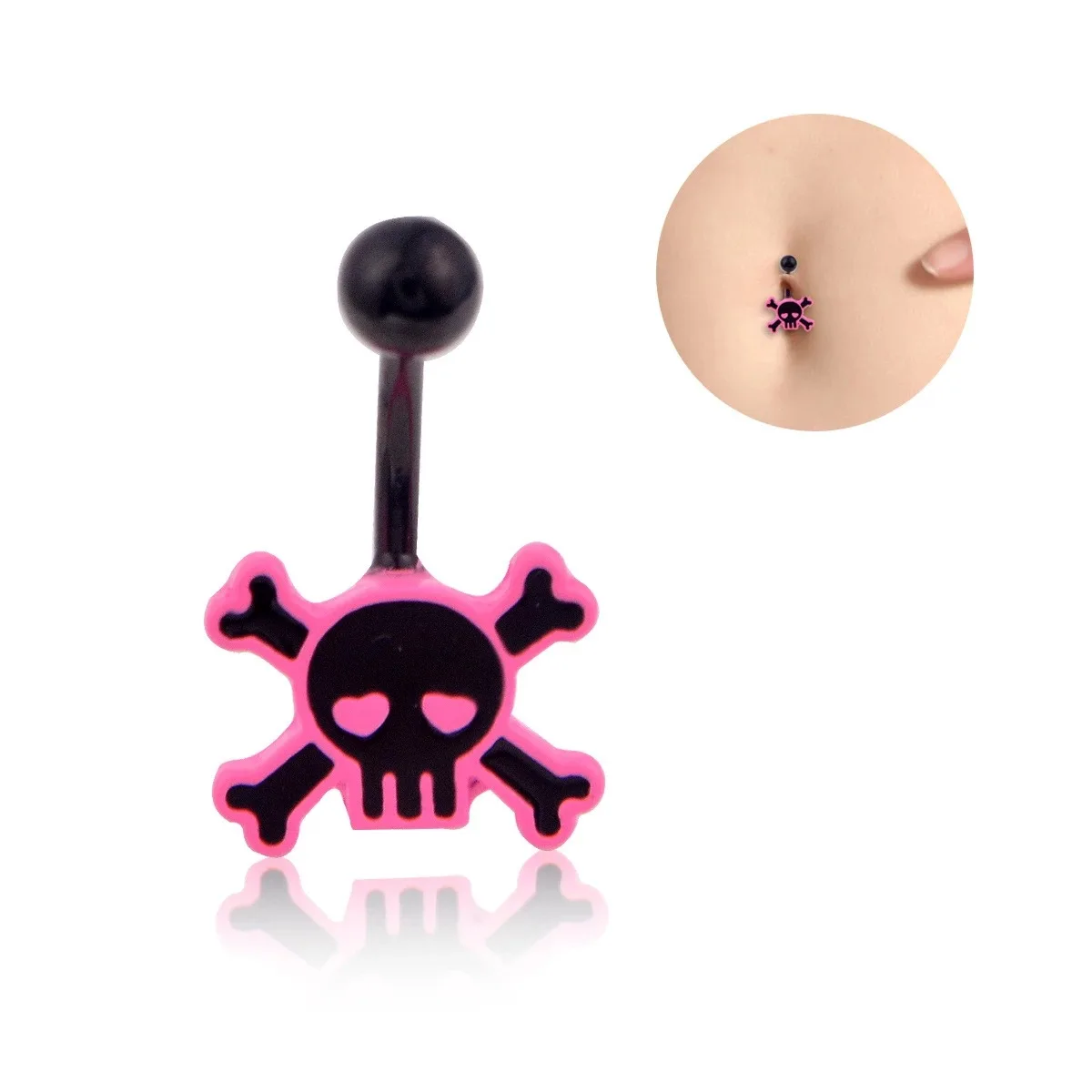 Skull Pink Rose Ombligo Piercing Punk Black Belly Button Ring Short Ghost Umbilical Navel Rings Body Piercing Jewelry