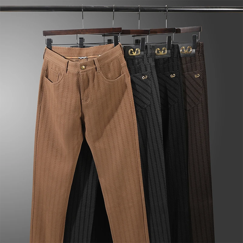 

Autumn Winter New 2024 Men's High End Casual Velvet Planting Fce Slim Straight Leg Long Pants Faionable Urban Sle