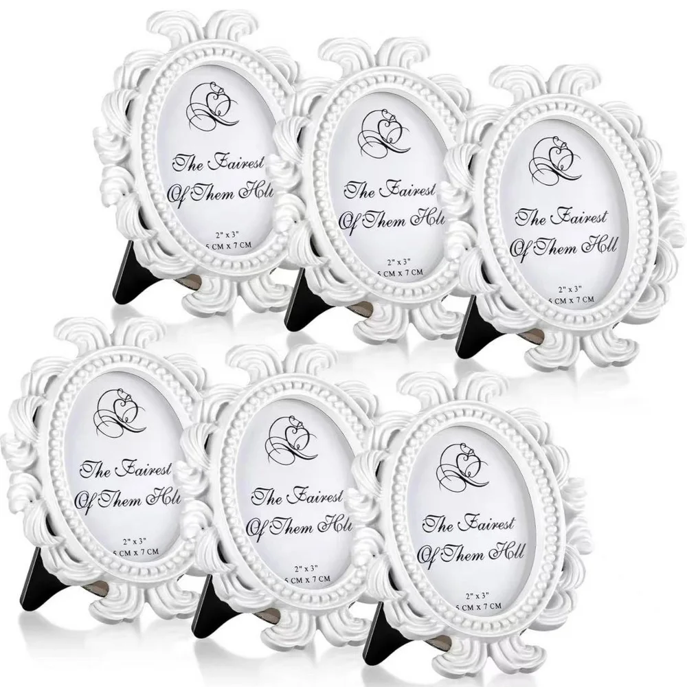 5-PCS Mini Baroque Photo Frame Elliptical Picture Frames Place Card Holder Wedding Table Centerpiece Decorations Ornament