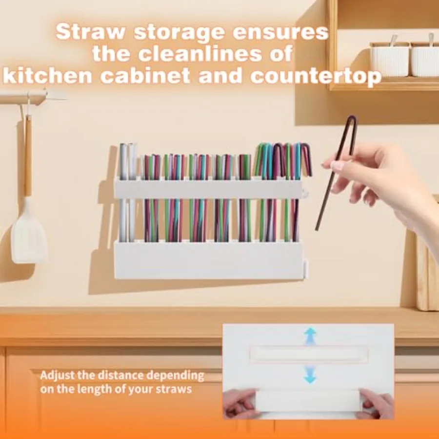 Straw Holder Straw Organizer Reusable Straw Holder Storage for Drinking Straws Cabinet Door Mounted White view 5