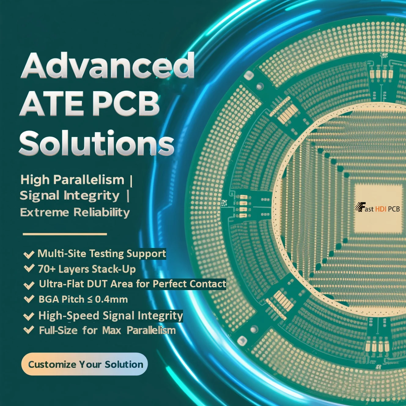Advanced ATE PCB / Probe Card / Load Board for Semiconductor Testing - Custom High-Density, High-Layer PCB Manufacturing