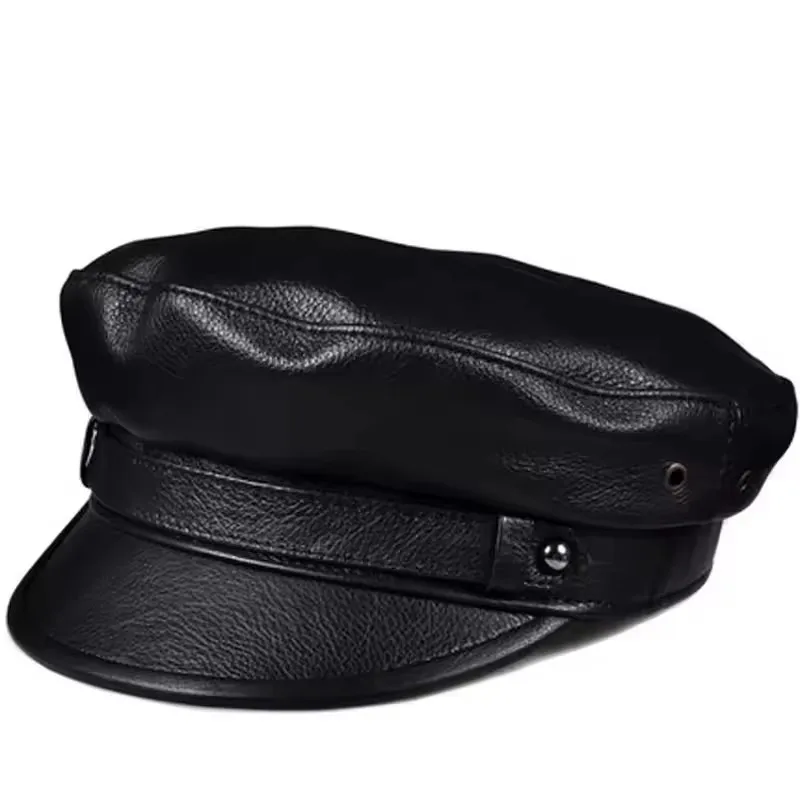 men's-retro-spring-genuine-leather-cowhide-flat-top-hat-with-eagle-badge-military-style-cap-for-students-an