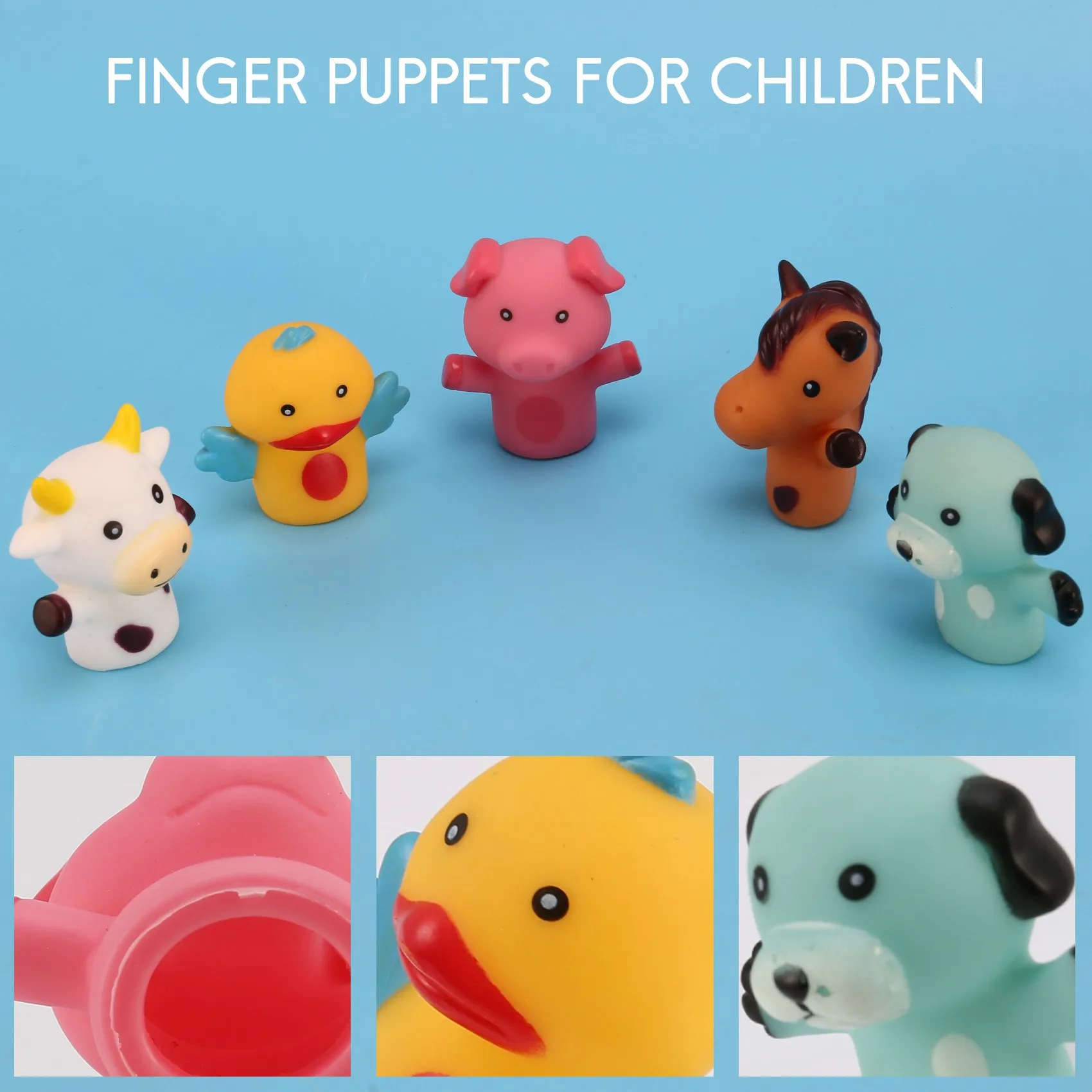 Finger Puppets for Children and Babies 5 Farm Animals BPA PVC Bath Toys Hand Puppets Doll Set Early Eductional Toys(C)