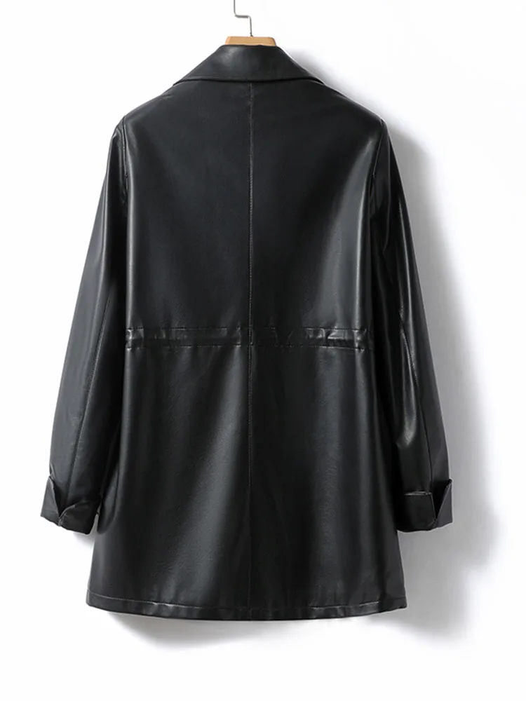 Płaszcz damski garnitur kołnierz w talii ściągany średniej długości pojedyncza skórzana marynarka 2025 Wiosna i jesień nowy modny płaszcz