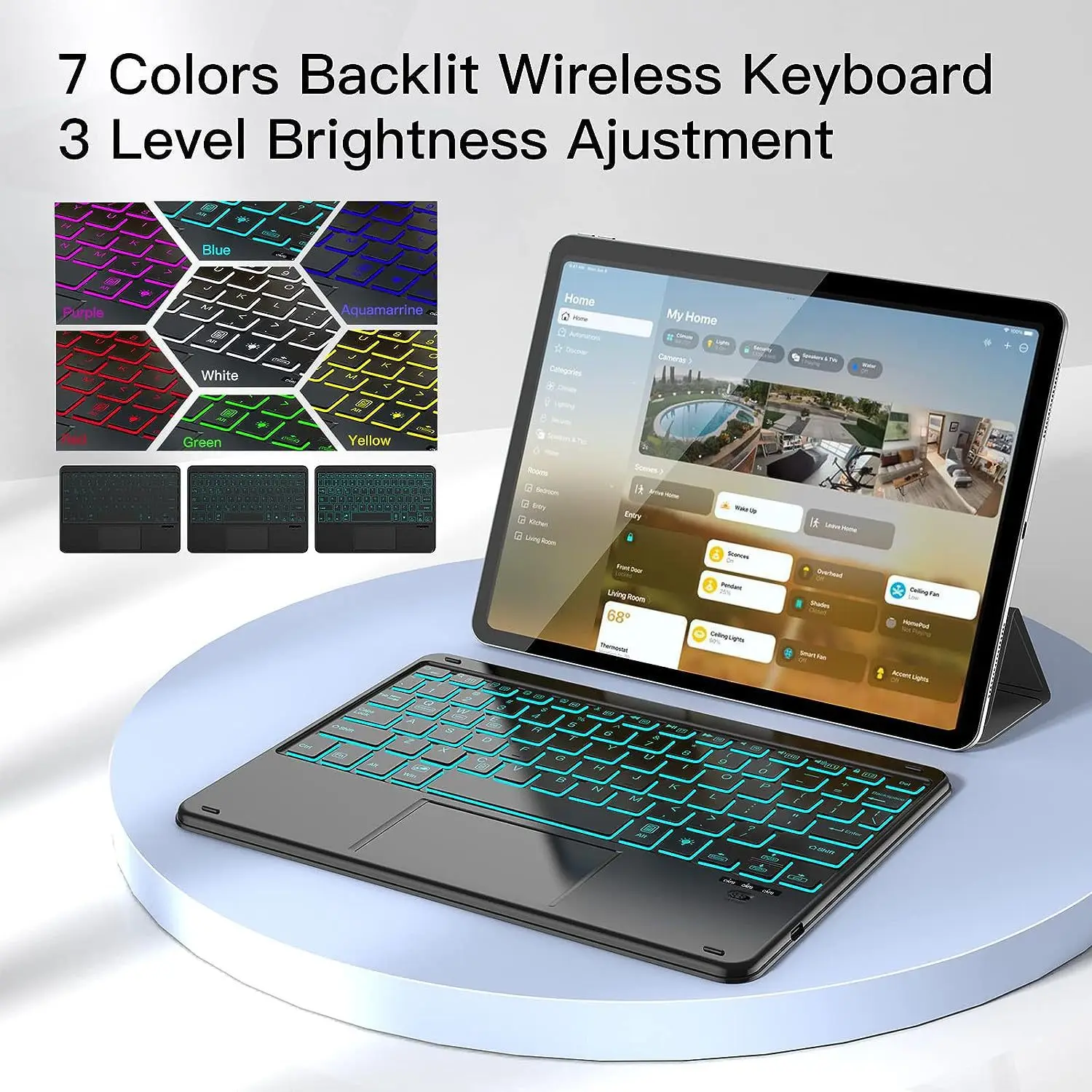 Luxmoc Touchpad Bluetooth Keyboard RGB Three Device Wireless Touch Keyboard For Ipad Cell Phone Tablet Notebook