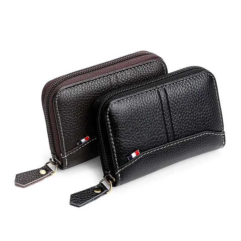 

VIP ID Bank Credit Card Holder Zipper Wallet Women and Men Card Case Slim Genuine Leather RFID Anti-theft Brush Pocket Money Bag