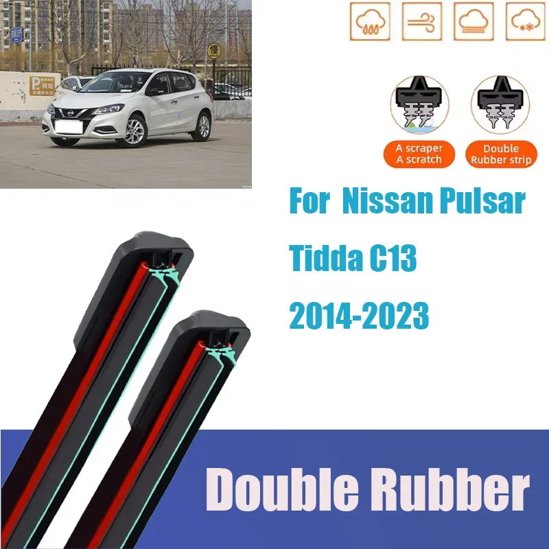 

For Nissan Pulsar Tidda C13 2014-2023 Front Wiper Blades Rubber Boneless Frameless Autos Cleaning Accessory Mute