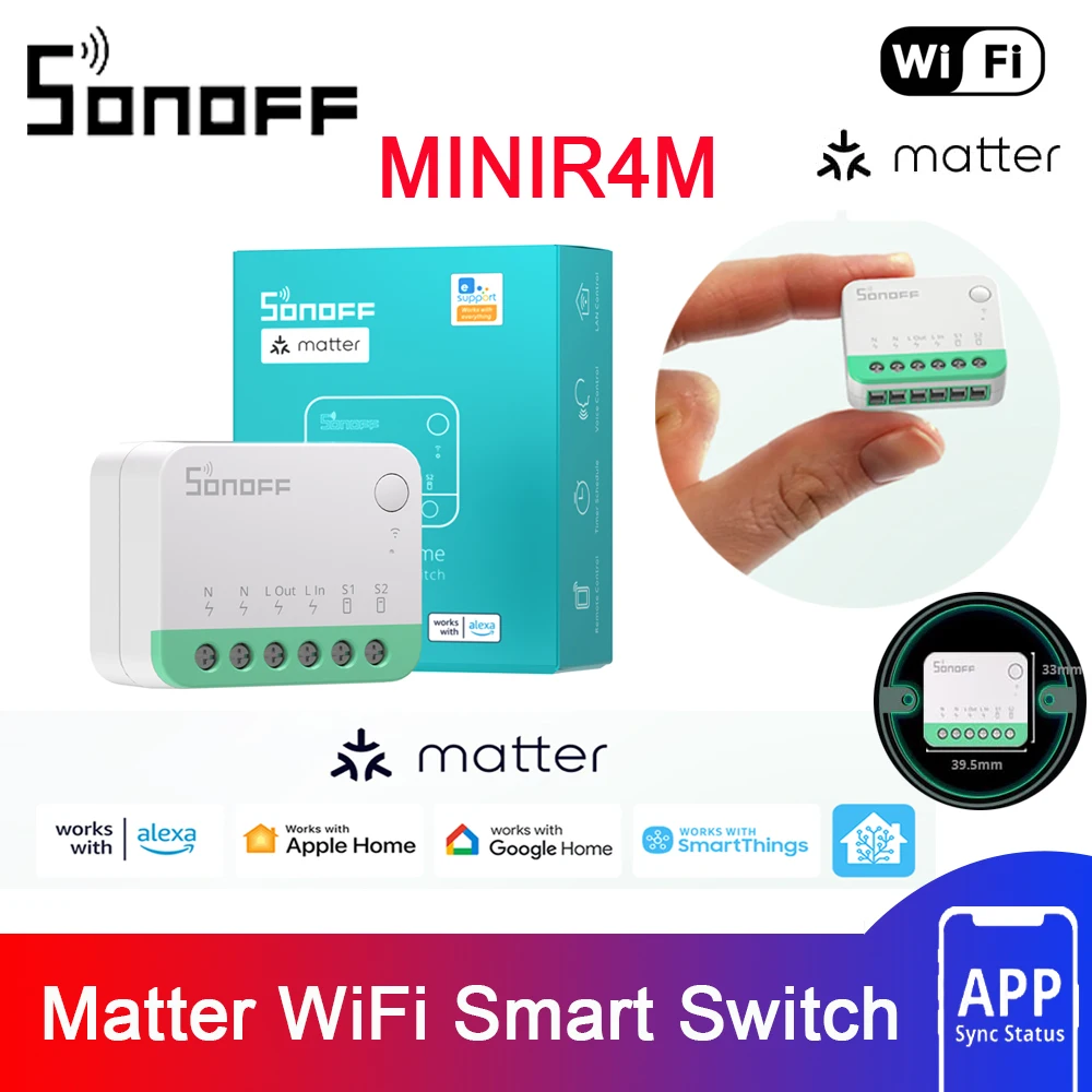 SONOFF MINIR4M 10A DIY Smart Switch Matter WiFi Relay Breaker Voice Control Wireless Switch Work With eWeLink Apple Home Alexa