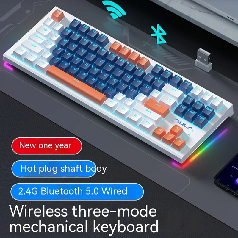 

Aula F3387 Mechanical Keyboard 3-mode Bluetooth Wireless 2.4g Wired Mechanical Keyboard Esports Game Computer Accessories Gift