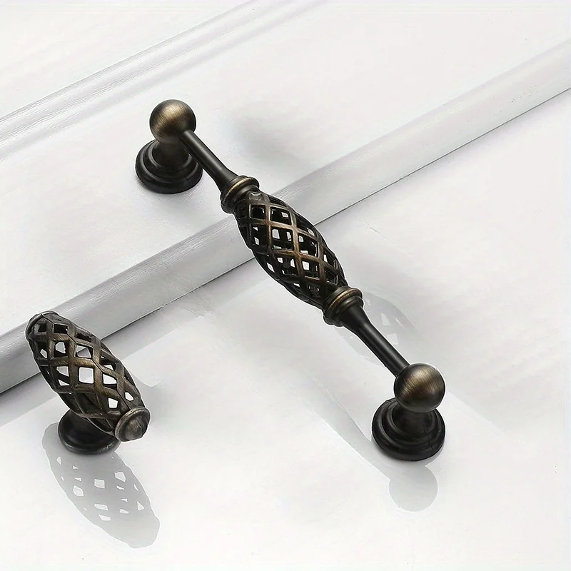 1pc Vintage Antique Bronze Cabinet Handles Hollow Out Birdcage Cabinet Pulls Drawer Knobs Wardrobe Door Pullers Furniture Handle