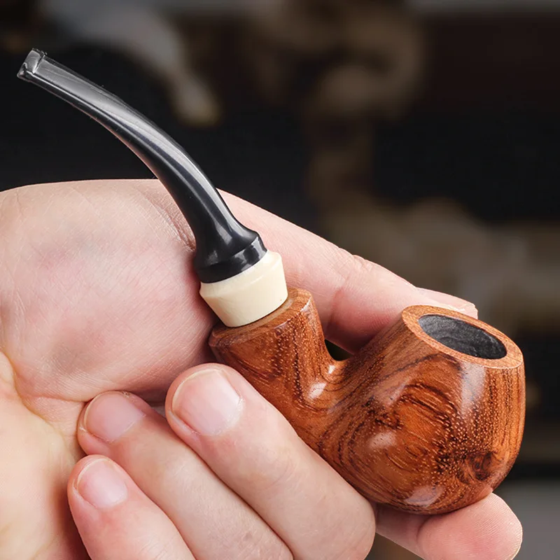 Rosewood 9mm Filter Pipe For Cut Tobacco Retro Gentleman Bent Type Handle Handmade Smoking Pipe With Accessory Father's Gift