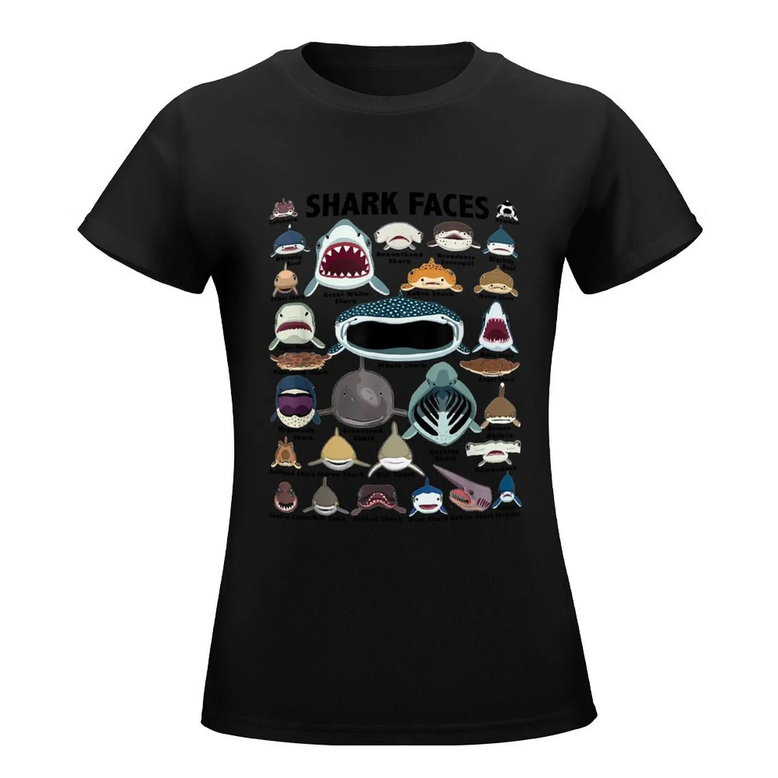 Types Of Shark Identification - Shark Faces - Shark Heart T-Shirt tees Blouse graphics summer tops Women's cotton t-shirt