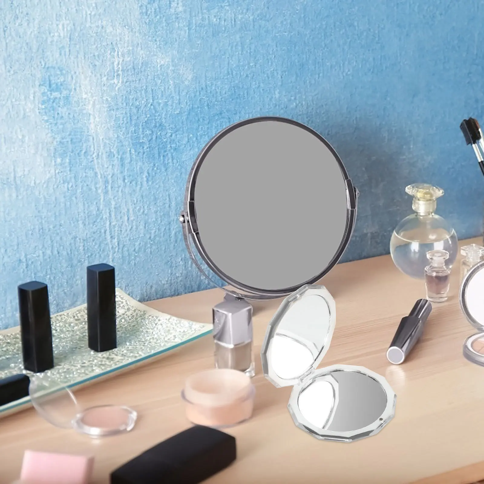 접이식 미니 다각형 화장 거울 컴팩트 휴대용 귀여운 디자인 플립 커버 휴대용 터치업용 지갑 포켓 여행 일상용