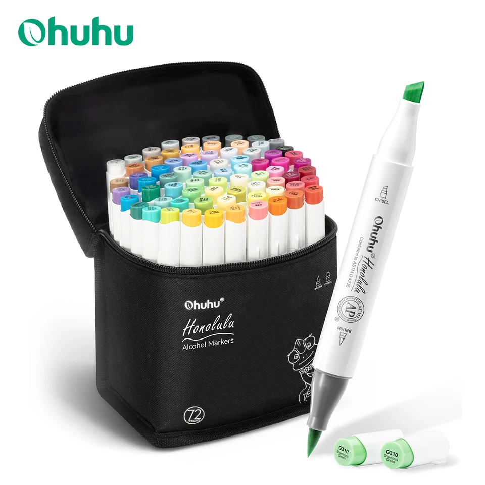 Ohuhu アートマーカーセット Ohuhu ホノルル 72 色マーカーペンセットアルコールアートマーカー