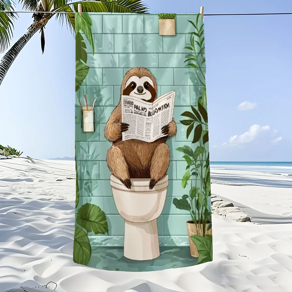 Unique Sloth Reading Newspaper On Toilet Print Microfiber Beach Towel Ultra Soft Absorbent Towel Gift For Birthday Valentine Ann
