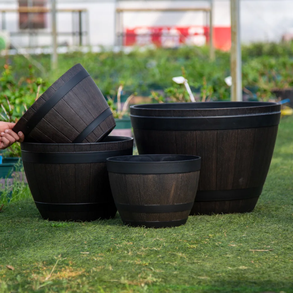 Vintage Look Hydroponic Barrel Pot Durable PP Material Lotus Planting Basin Indoor Outdoor Garden Decor Flower Container