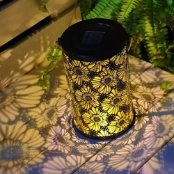 Flower/Leaves Decorative Garden Light Hollowed-Out Metal Decor Lantern Outdoor Hanging Lantern for Patio Yard Pathway Landscape