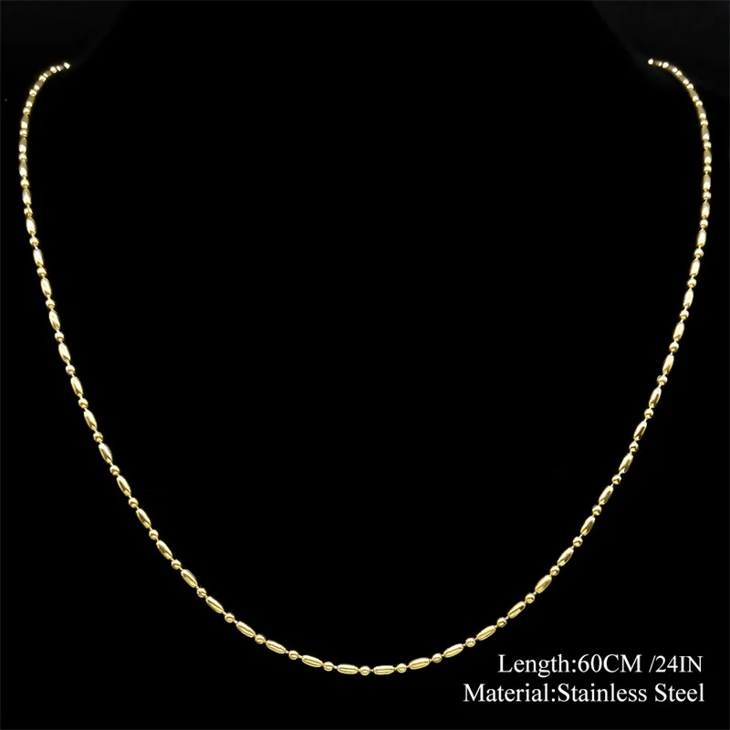 Stainless Steel  Aesthetic Rice Bead Chain  Necklace for Women Men Silver/Gold Color Choker Jewelry Marking Accessories joyas