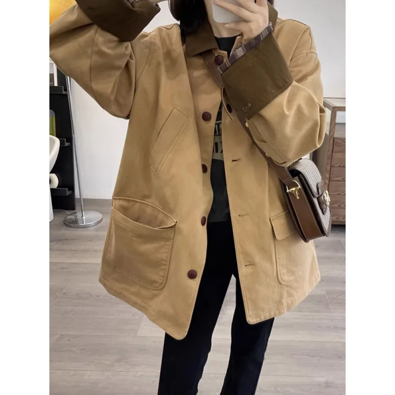 Contrast Single Breasted Small Mid Length Style Windbreaker Coat Women\'s Autumn New Casual Work Coat