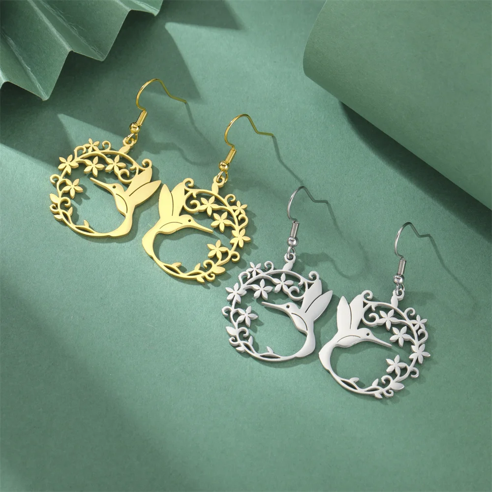 My Shape Hummingbird Filigree Flower Necklaces Stainless Steel Choker Animal Bird Pendant Neck Chain Bohemian Jewelry  Gifts