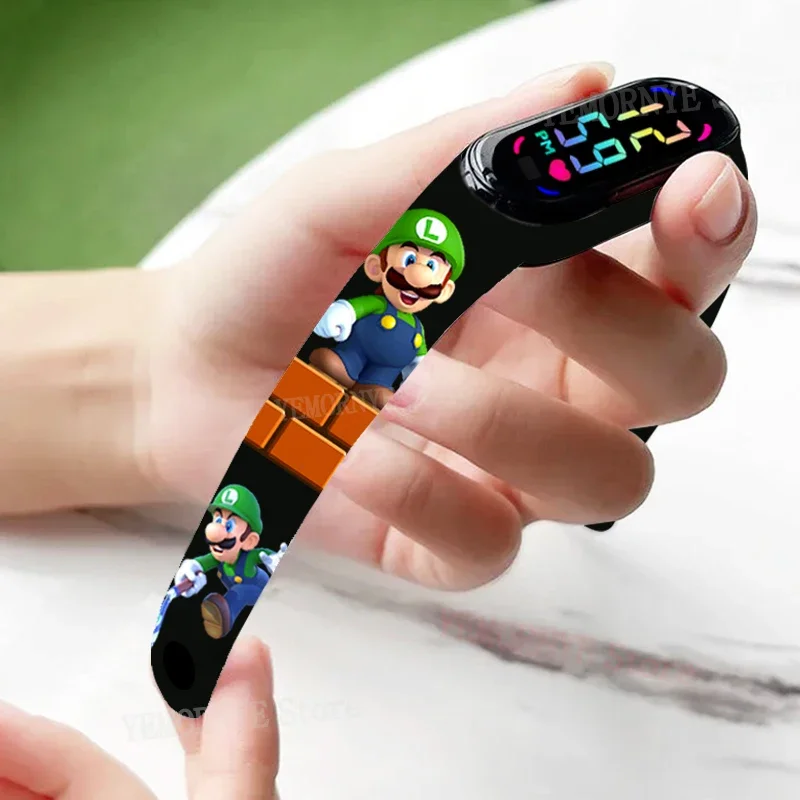 Mario Bros jam tangan anak jam tangan Digital Luigi figur aksi putri Peach Yoshi Bowser gelang olahraga anak tahan air mainan jam tangan Digital