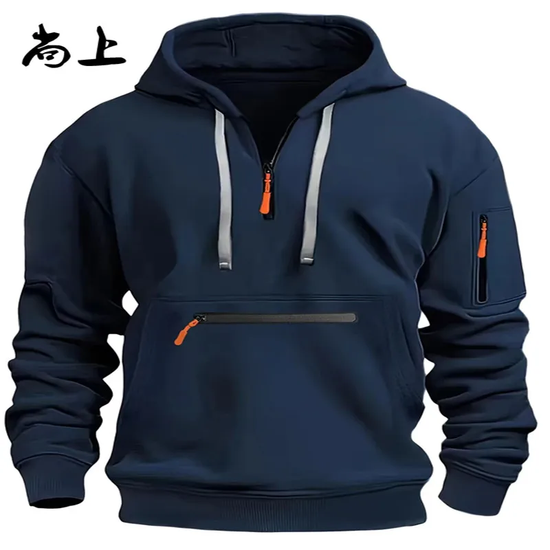 

Hot selling new models Autumn winter men's leisure sports multi-zip arm pocket hoodie jumper hoodie Sports and Leisure Jacket
