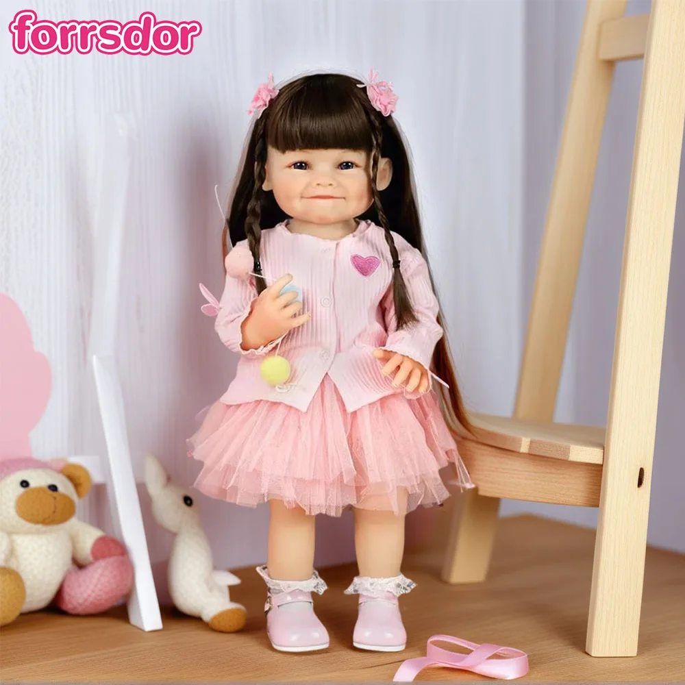 

55CM Reborn Toddler Girl Doll with Pink Dress Full Body Soft Silicone Raya Lifelike Soft Touch High Quality Doll Gifts for Kids