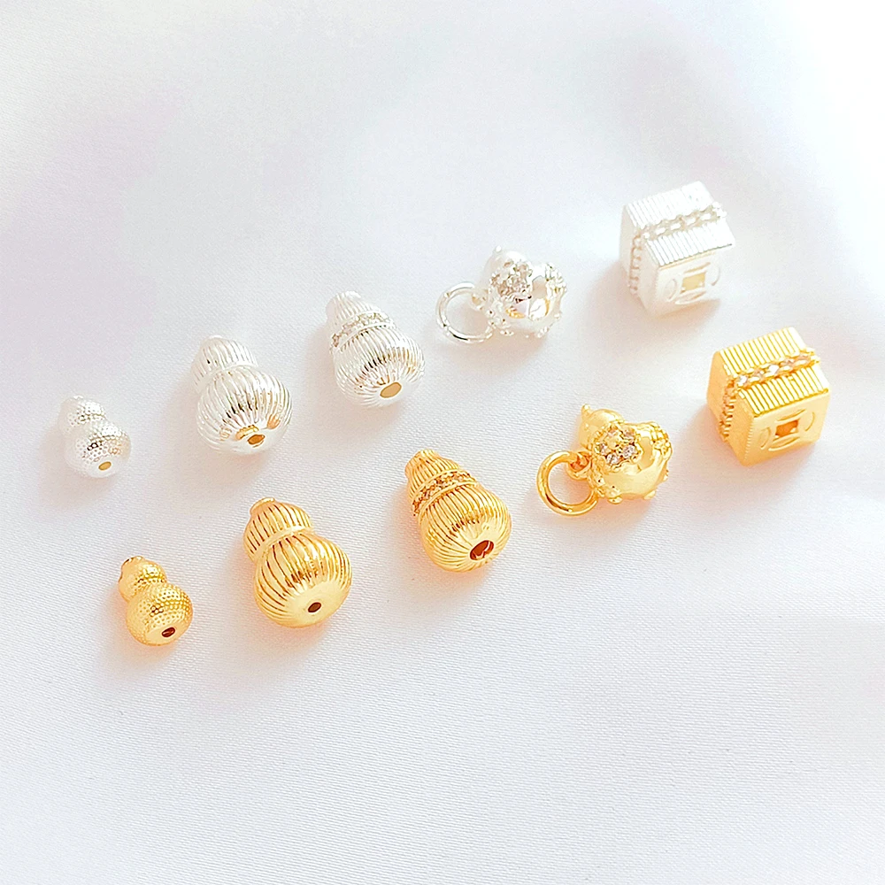 Brass Coated Gold Zircon Inlay Lace Square Gourd Bead Pendant DIY Jewelry Making Necklace Bracelet, Clothing Accessory Materials