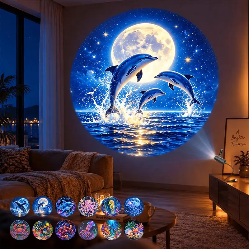 Whale Ocean LED Night Light Projector 1Set USB Plug Replaceable Film Ceiling Projection For Kids Birthday Gift