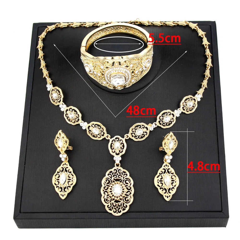 Sunspicems Arabic Bride Jewelry Sets Arabesque Earring Bracelet Necklace Gold Color Morocco Wedding Jewelry Caftan Accessories