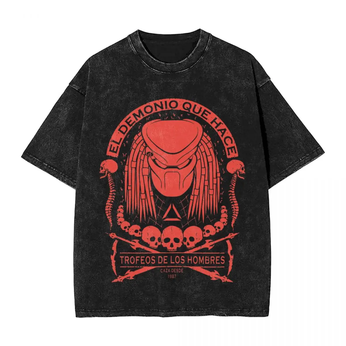 The Skull Collector - Predator Aliens Vs Predator T Shirts Washed Cotton Harajuku T-Shirts Men Streetwear Graphic Printed Tees