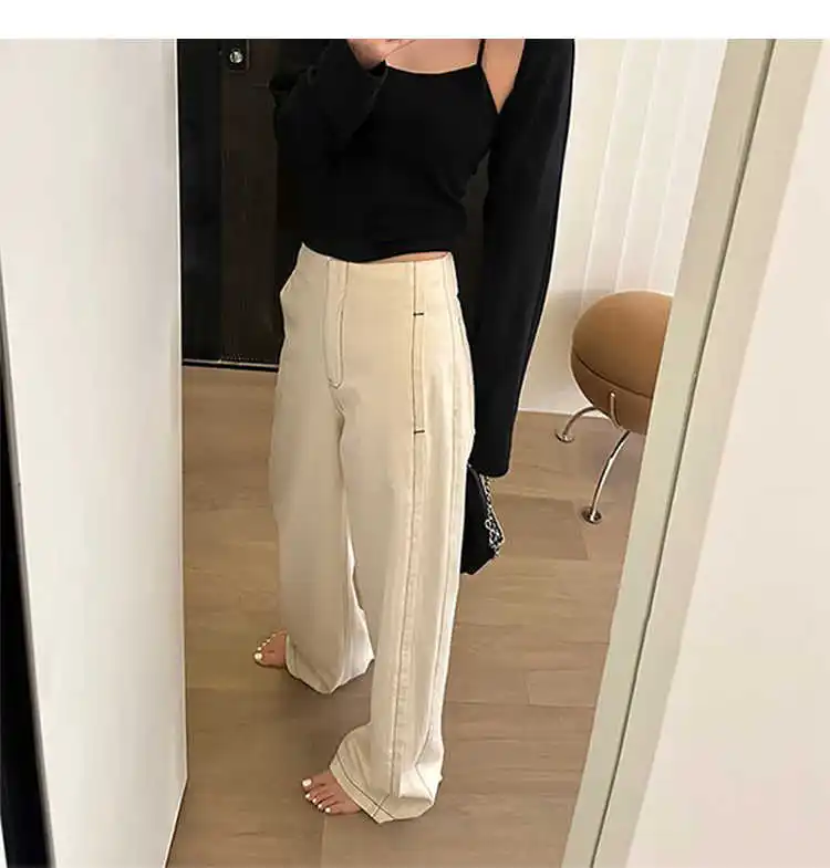 

Women Off White Baggy Cargo Pants Vintage Harajuku Y2k Aesthetic Oversize Parachute Pants High Waist Wide Trousers 2000s Clothes