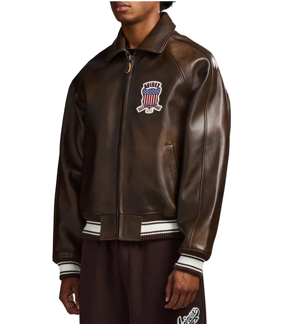 AVIREX 2025 New Arrival Vintage Brown European Vintage Lambskin Jacket Men's Classic Flight Jacket US Size Genuine Leather coat