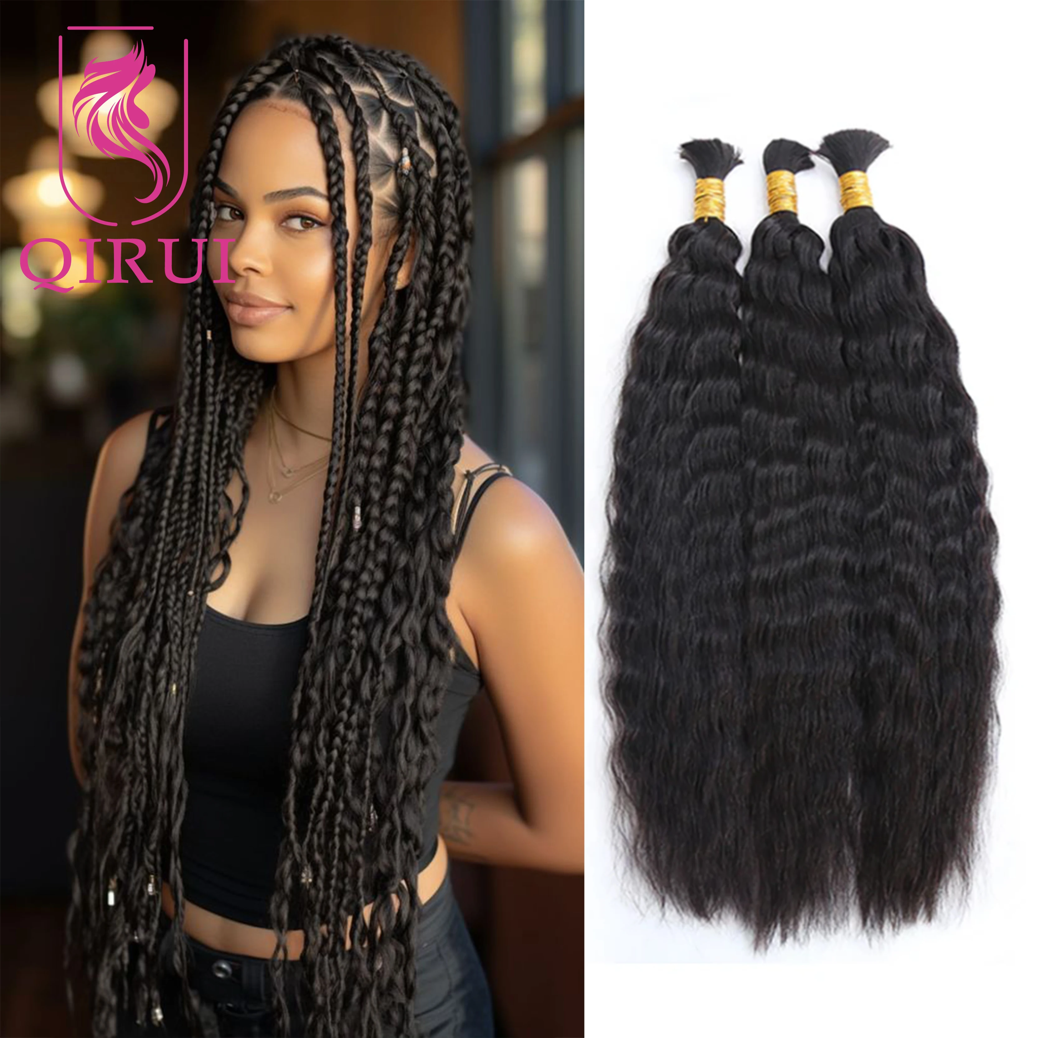 Wet And Wavy Bulk Human Hair For Braiding Color 30 27 Double Drawn Wholesale Burmese Boho Braids Bulk Human Hair Bundles No Weft