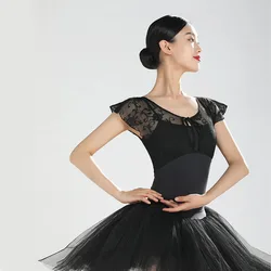 Ballerina Ballett Trikot Schwarz Spitze Tanz Body Erwachsene Gymnastic Trikots Gefälschte Zwei Stück Gymnastik Trikots