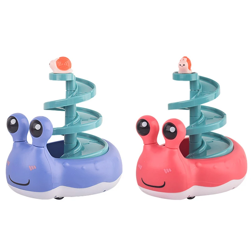 Creative Children Cute Snail Shape Glider Rail Car Rotating Inertial Car Slide Toy with Track Toy Kids Gift Set Red