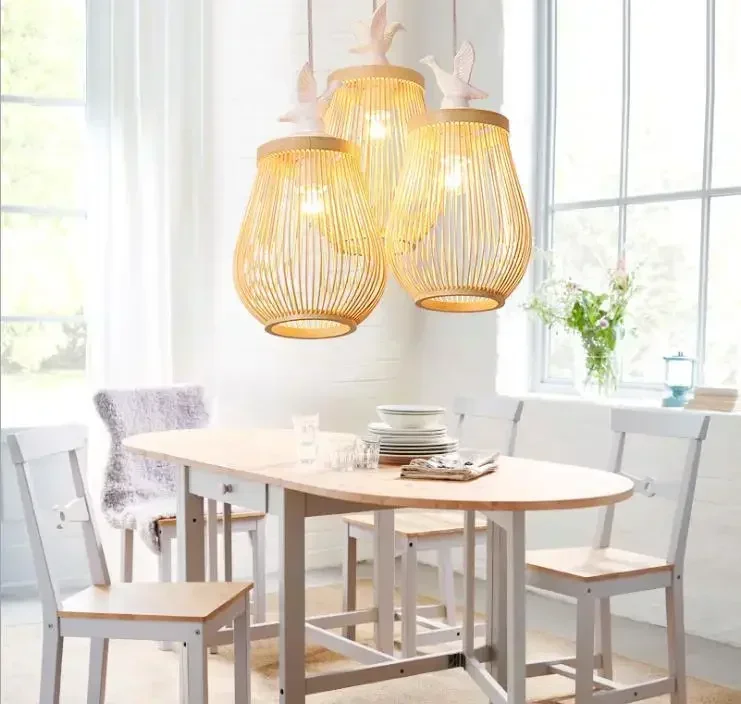TechHPJapanese Tatami Wooden Bird LED Chandeliers Lamp Hade Bedroom Living Room Study Pendant Lamp Lighting Furniture Decor Lamp