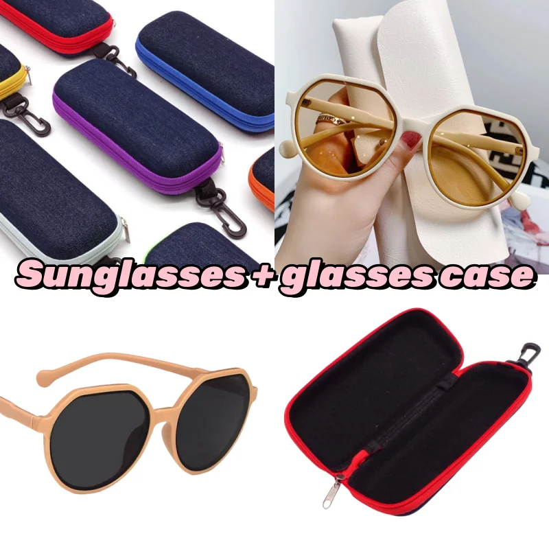 New tawny sunglasses Influencer Retro small frame white sunglasses with denim sunglasses eyeglasses case