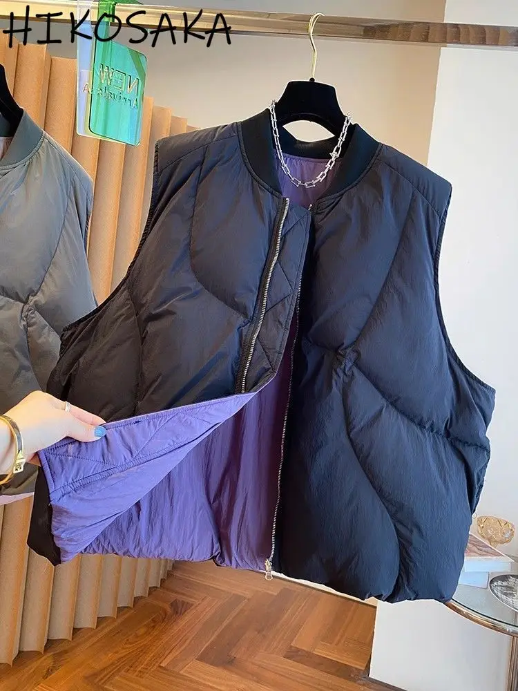 

European Style High-end Niche Loose Casual Down Jacket Women Stand Collar Sleeveless Zipper Parkas Vest Autumn Winter Warm Coat