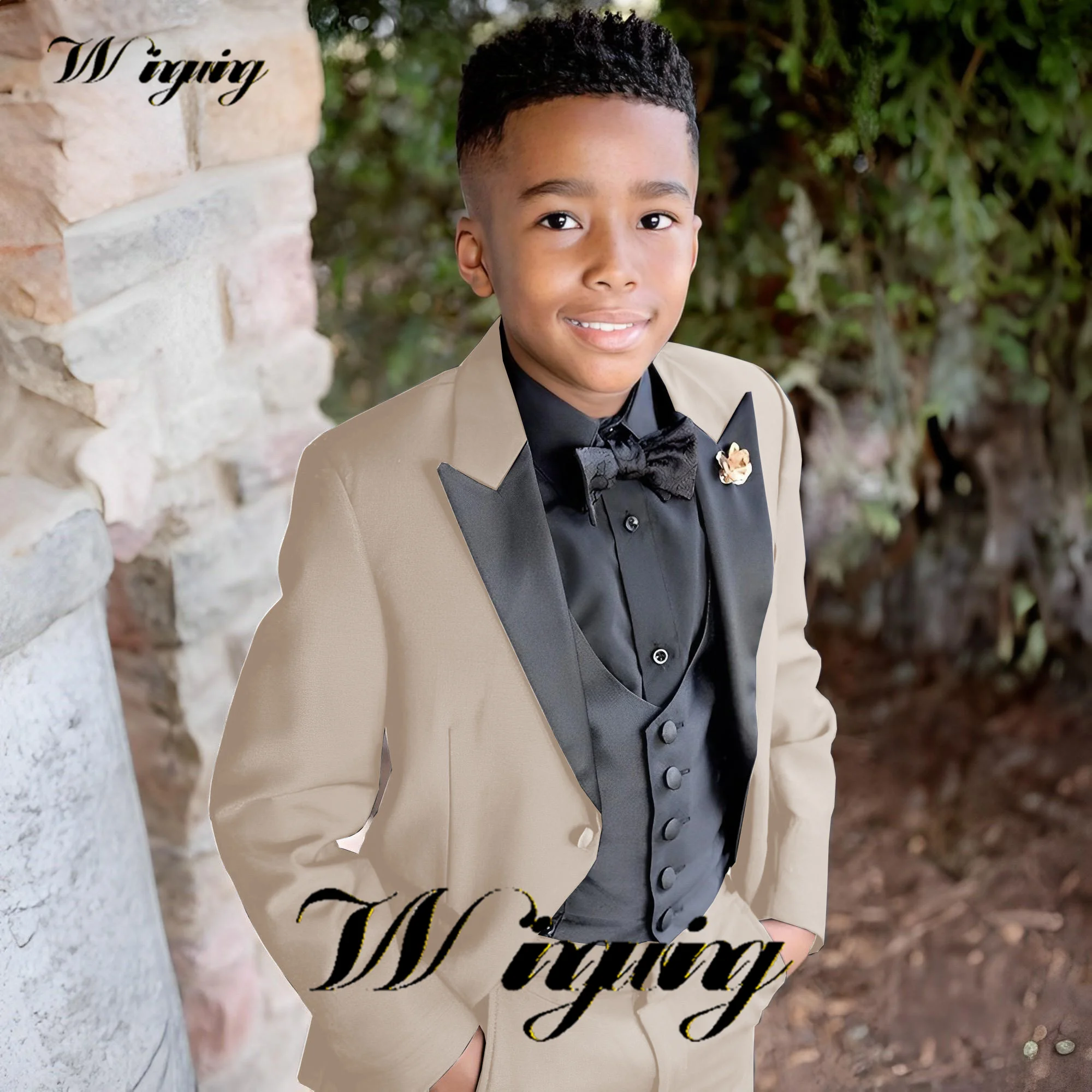 Boys Suits Wedding Tuxedo Formal Lapel Collar Blazer Pant Vest Three Piece Kids Party Dress