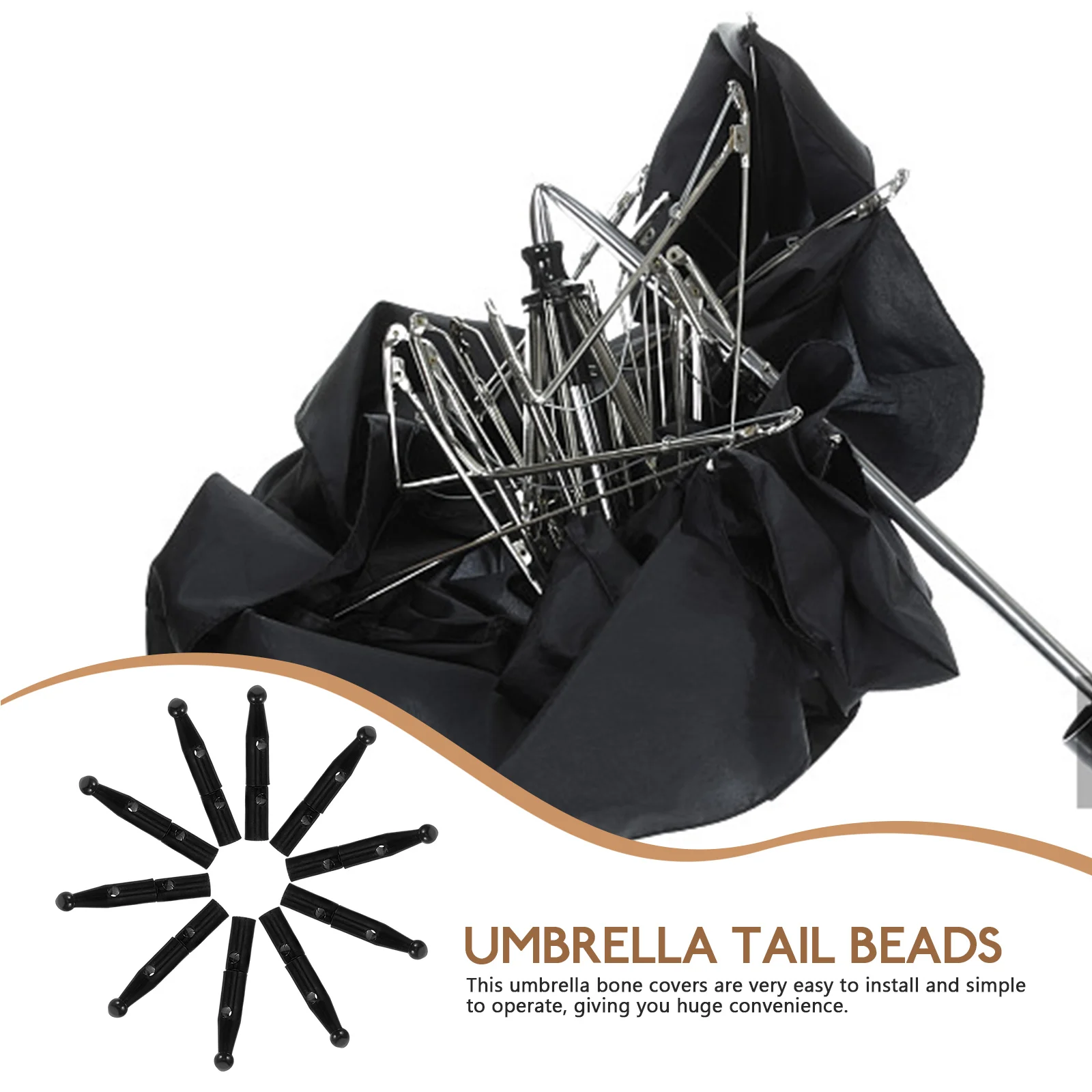 

10 pcs Replacement Umbrella Bone Covers Plastic Durable Parts for Folding Umbrella Repair Transparent Tail Beads Rain