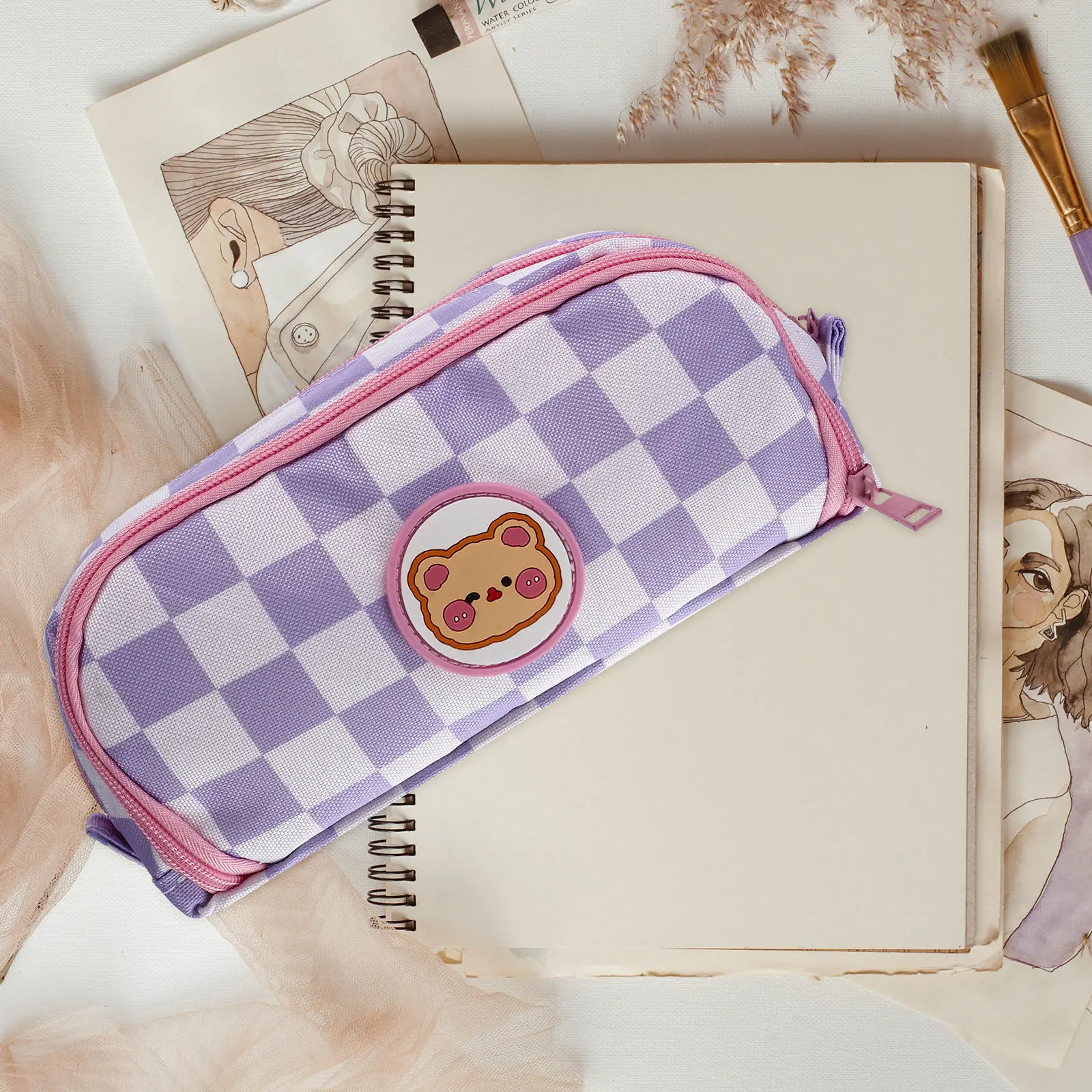 

Сумка для карандашей в клетку, большая вместительная сумка для канцелярских принадлежностей с защитой от царапин, органайзер для студентов, школьный офисный органайзер, сумка для хранения косметических кистей