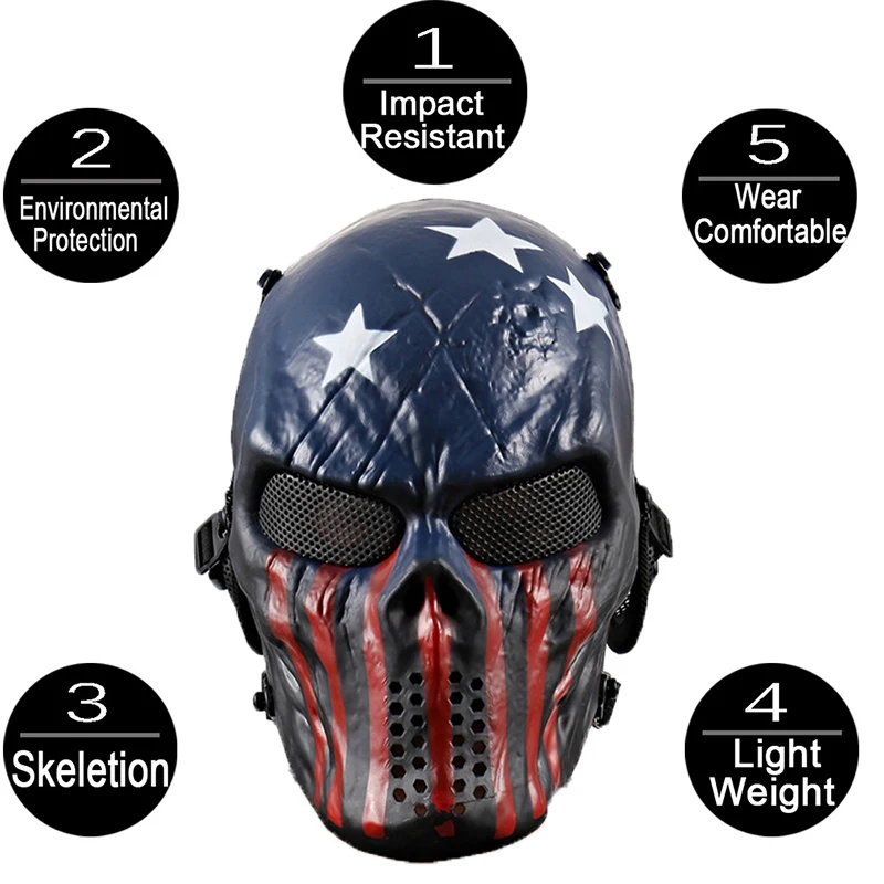 Halloween Airsoft Masks Tactical Wargame CS Paintball Skull Head Party Bike Cycling Full Face Masks for Outdoor Hunting Dominoes