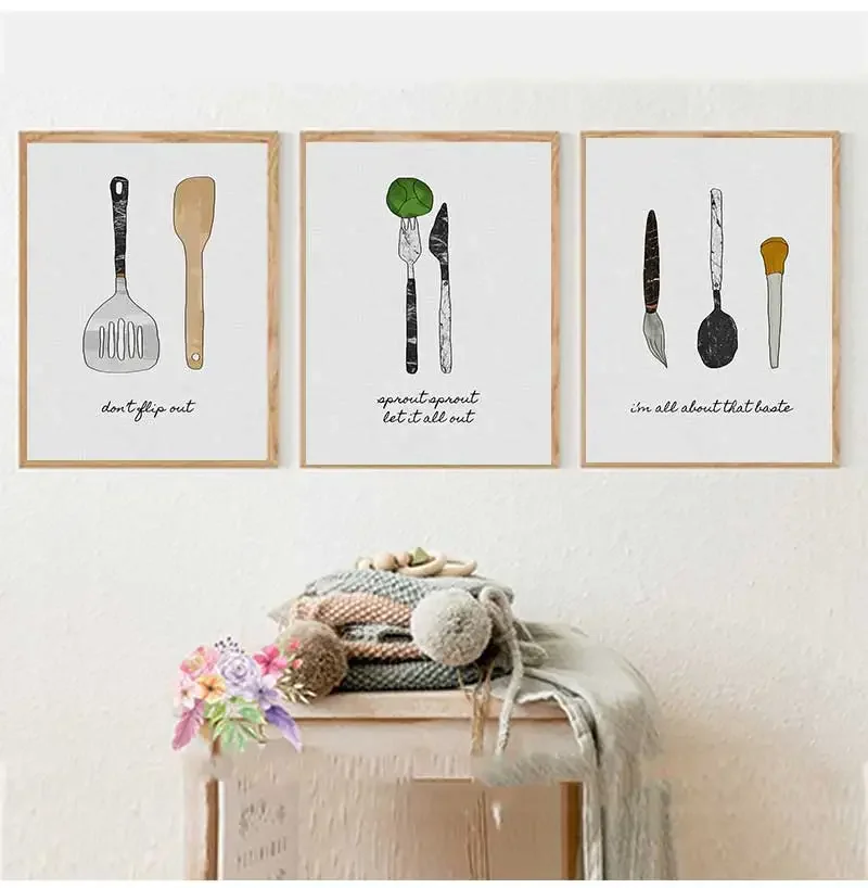 Unframe Wall Pictures For Kitchen Home Decoration Tableware Minimalist Aesthetics Canvas Painting for Living Room Modern Home De