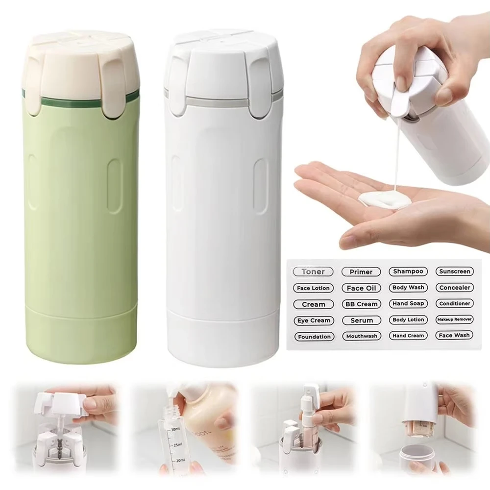 Travel Cosmetic Dispenser Bottle – 4-in-1 Multifunction Toiletry Container with Clear Labels, Minimalist Leak-Proof Design